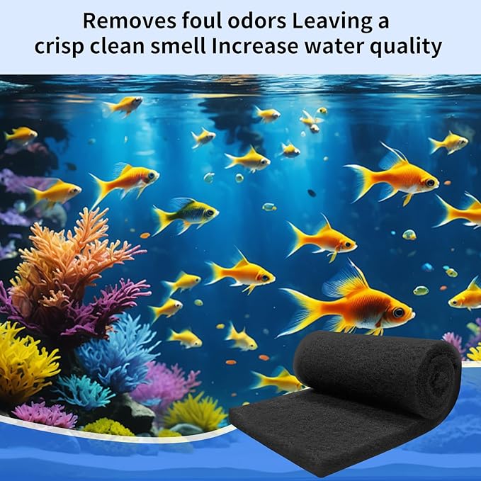 Aquarium Carbon Pad -Premium Cut to Fit Carbon Infused Filter Pad Media for Crystal Clear Water Fish Tank and Ponds (10.5x72in)