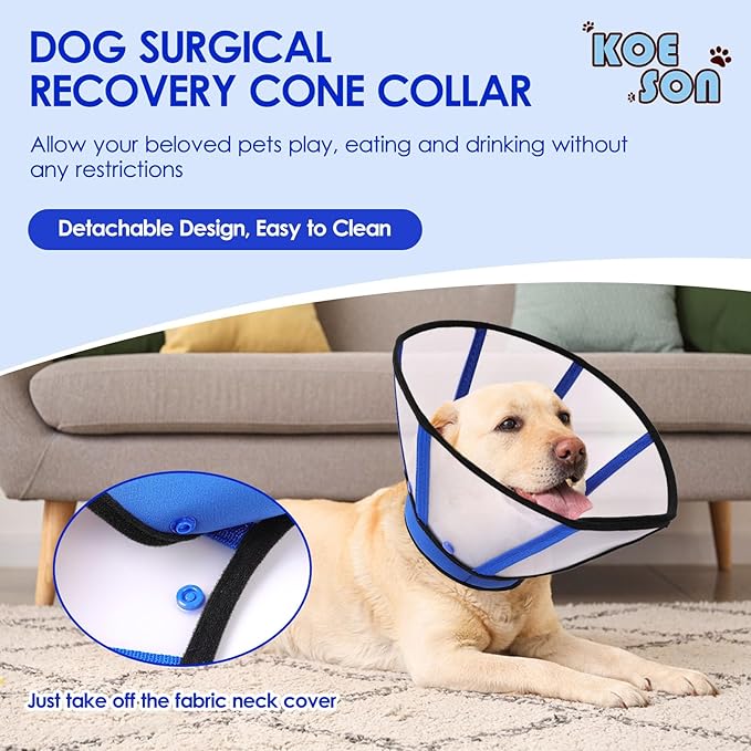 KOESON Dog Cone XL, Soft Cones for Large Dogs, Lightwieght and Clear Dog Collars & Cones to Stop Licking After Surgery, Breathable Pet Recovery Cones E-Collar for Extra Large Dogs, Blue XL