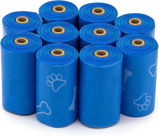 Best Pet Supplies Dog Poop Bags (150 Bags) for Waste Refuse Cleanup, Doggy Roll Replacements for Outdoor Puppy Walking and Travel, Leak Proof and Tear Resistant, Thick Plastic - Blue (Unscented)