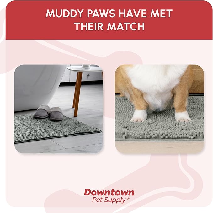 My Doggy Place Microfiber Dog Mat for Muddy Paws, 31" x 20" Light Gray - Absorbent and Quick-Drying Dog Paw Cleaning Mat, Washer and Dryer Safe - Non-Slip Rubber Backed Dog Floor Mat, Medium