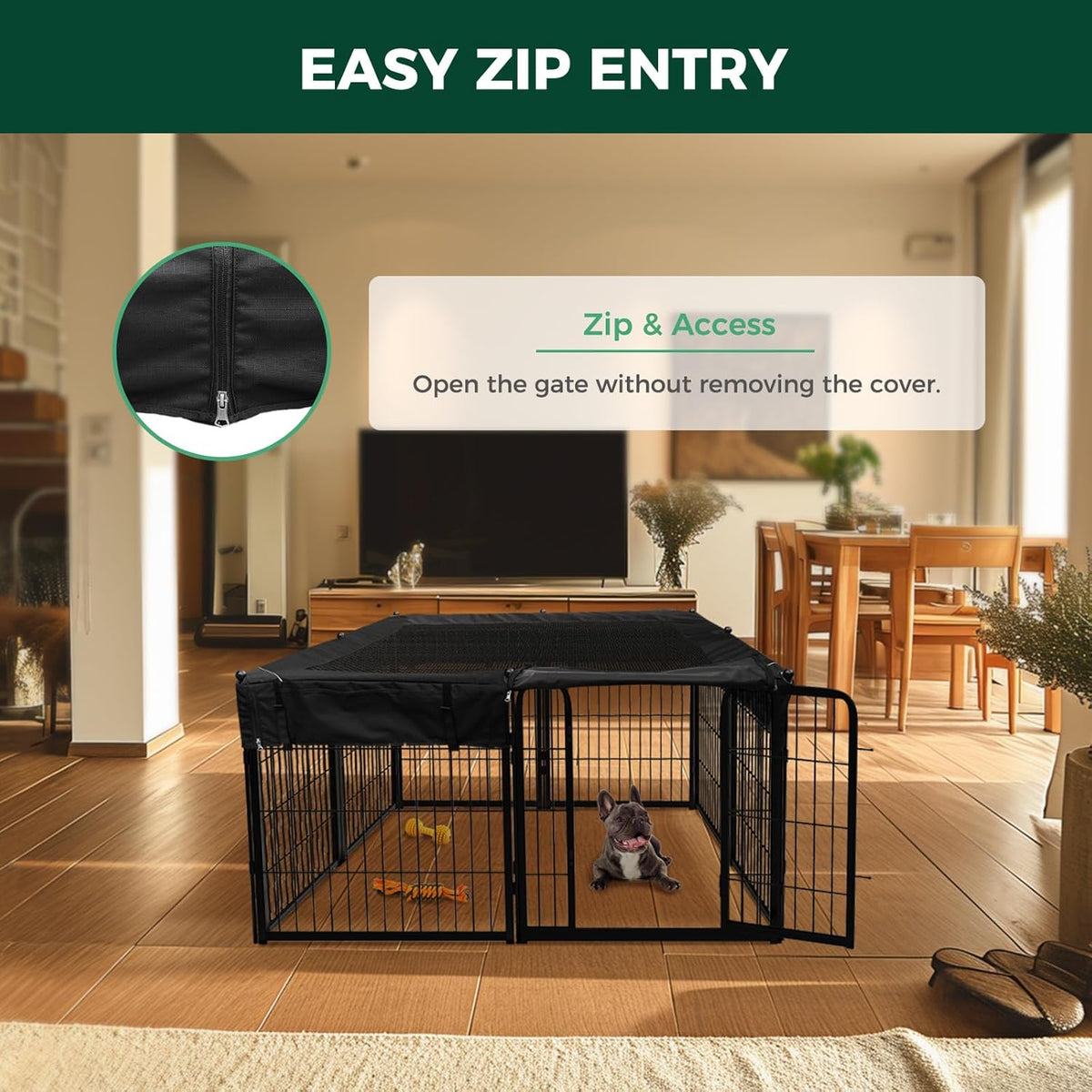 FXW Homeplus Unleashed Indoor Dog Playpen - Stress-Free and Safe Play, Heavy Duty 24 Inch 8 Wire Panels with Playpen Cover for Puppy and Small Dogs, Black│Patented