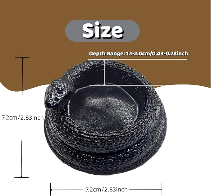 Snake-Shaped Reptile Water Dish & Food Bowl - Small Resin Terrarium Bowl for Bearded Dragon, Leopard Gecko, Hermit Crab, Tortoise, Frog, Lizard, Snake Habitat Tank Accessories