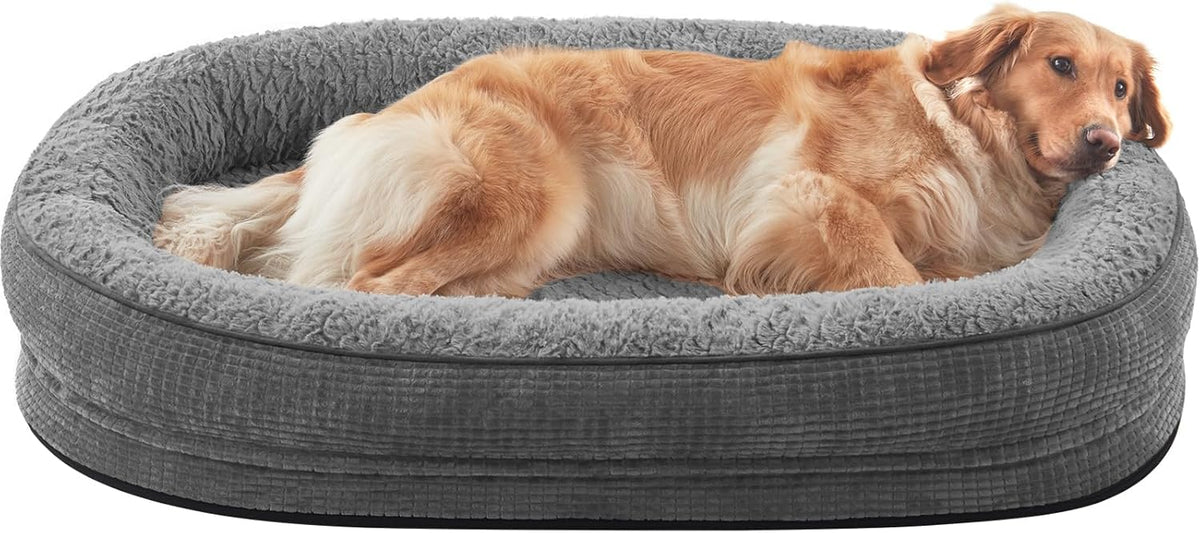 JOEJOY Orthopedic Dog Beds Large Sized Dog, XL Egg-Crate Memory Foam Pet Couch Bed with Bolster Sides, Waterproof Lining, Removable Washable Cover & Non-Slip Bottom, Grey