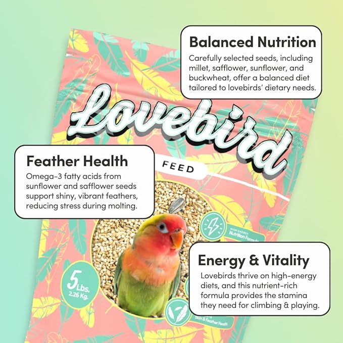 Mycelium Lovebird Feed (5 LB Bag) | Organic, Clean Seed Blend for Lovebirds & Small Parrots | Supports Skin & Feather Health | Non‑GMO, Shell-Free Nutrition | USA Made