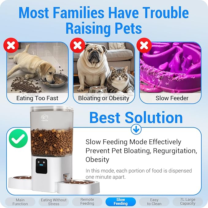 5G WiFi Automatic Cat Feeder with Slow Feed for 2 Cats: Automatic Dog Feeder with 7L Large Food Storage, Cat Food Dispenser with Alexa for Multiple Pets, Detachable for Easy Cleaning -29 Cup