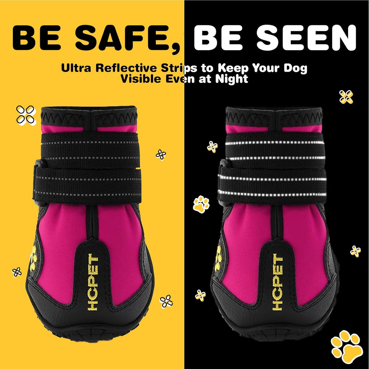 Hcpet Dog Shoes, Dog Boots for Small Dogs, Waterproof Medium Dog Booties Paw Protector for Summer Hot Pavement, Winter Snowy Day, Outdoor Walking, Indoor Hardfloors Anti Slip Sole Pink Size 4