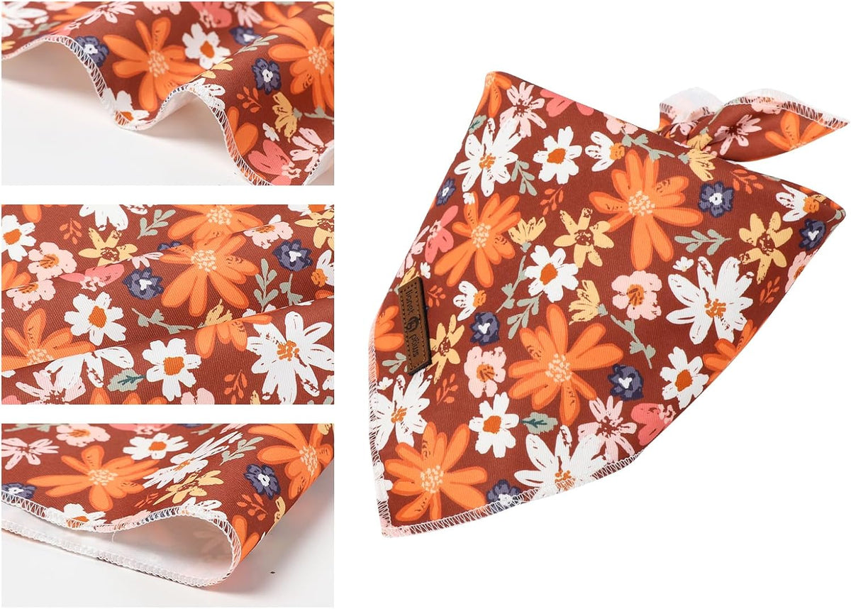 Lionet Paws Fall Dog Bandana Washable Cotton Borwn Handkerchief Scarf Triangle Floral Oxalis Bandana for Medium Large Dogs Girl Boy