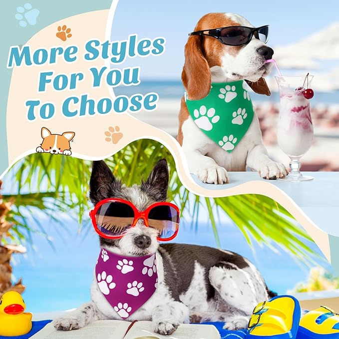 Sanwuta 60 Pcs Colorful Paw Print Dog Bandanas Bulk Soft Triangle Scarves for Pets Party Costume Doggie Walking Photo Props Bibs for Pets Shops Adoption Events National Dog Day Gifts