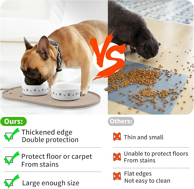 KPWACD Dog Food Mat Anti-Slip Bowl Mats for Food and Water, High-Lips Waterproof Pet Placemat Prevent Messy Spills to Floor, Silicone Puppy Feeding Trays for Large Medium Small Dogs Cats