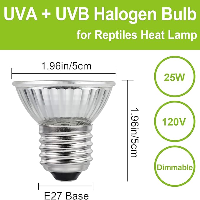 UVB UVA Reptile Light Bulb 25W Bulb for Reptiles and Amphibians Tanks, Turtle Bearded Dragon Lizard Cages Frogs Heat Lamp Replacement Bulb, 4 Packs