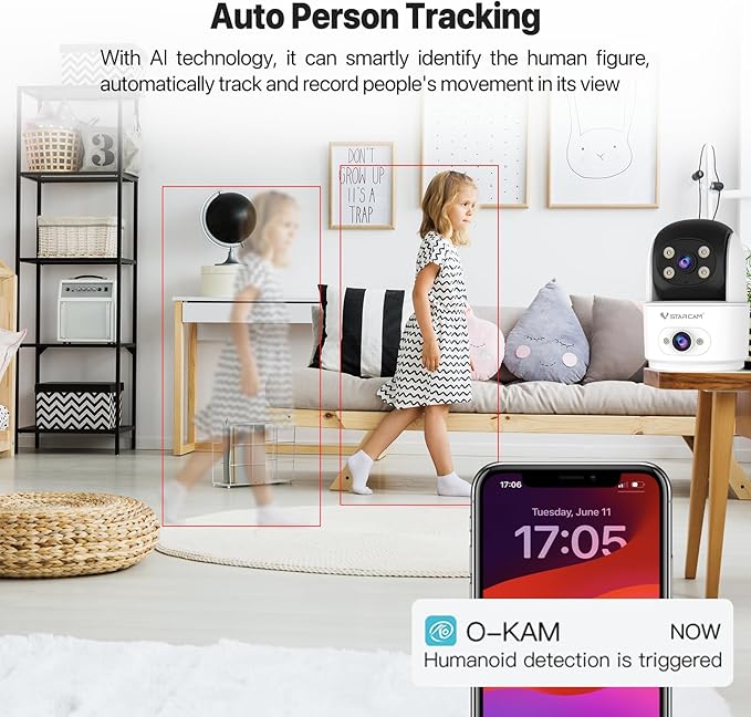 VSTARCAM 2K Dual Camera Indoor Security Cameras, Pet Camera Indoor, Pet/Elderly/Baby Monitor, Color Night Vision, 360° Pan Tilt, Motion Detection, 2-Way Talk, 2.4G WiFi, 24/7 SD Card Storage