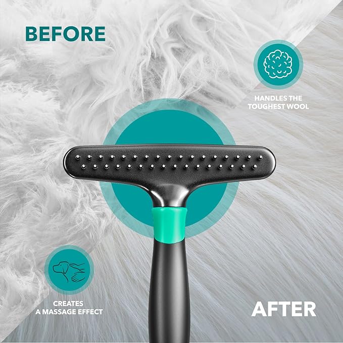 Deshedding Brush Comb - Undercoat Rake for Dogs, Cats, Short, Long Hair Coats - Double Row Stainless Steel Pins - Reduce Shedding by 90% (Green)