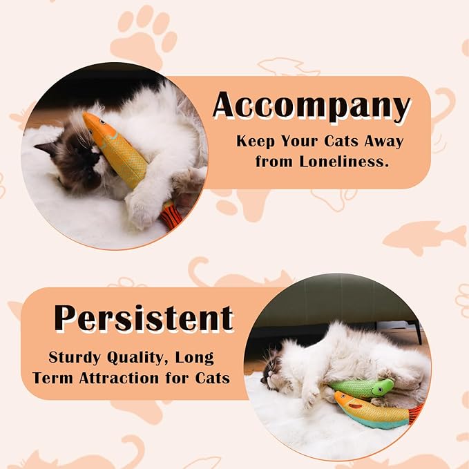 Cat Toys 4 Pack, Fish Shaped Catnip Toys with Crinkle Sound, Durable Interactive Chew & Kicker Toys for Indoor Cats, 8.1 Inch for All Breeds