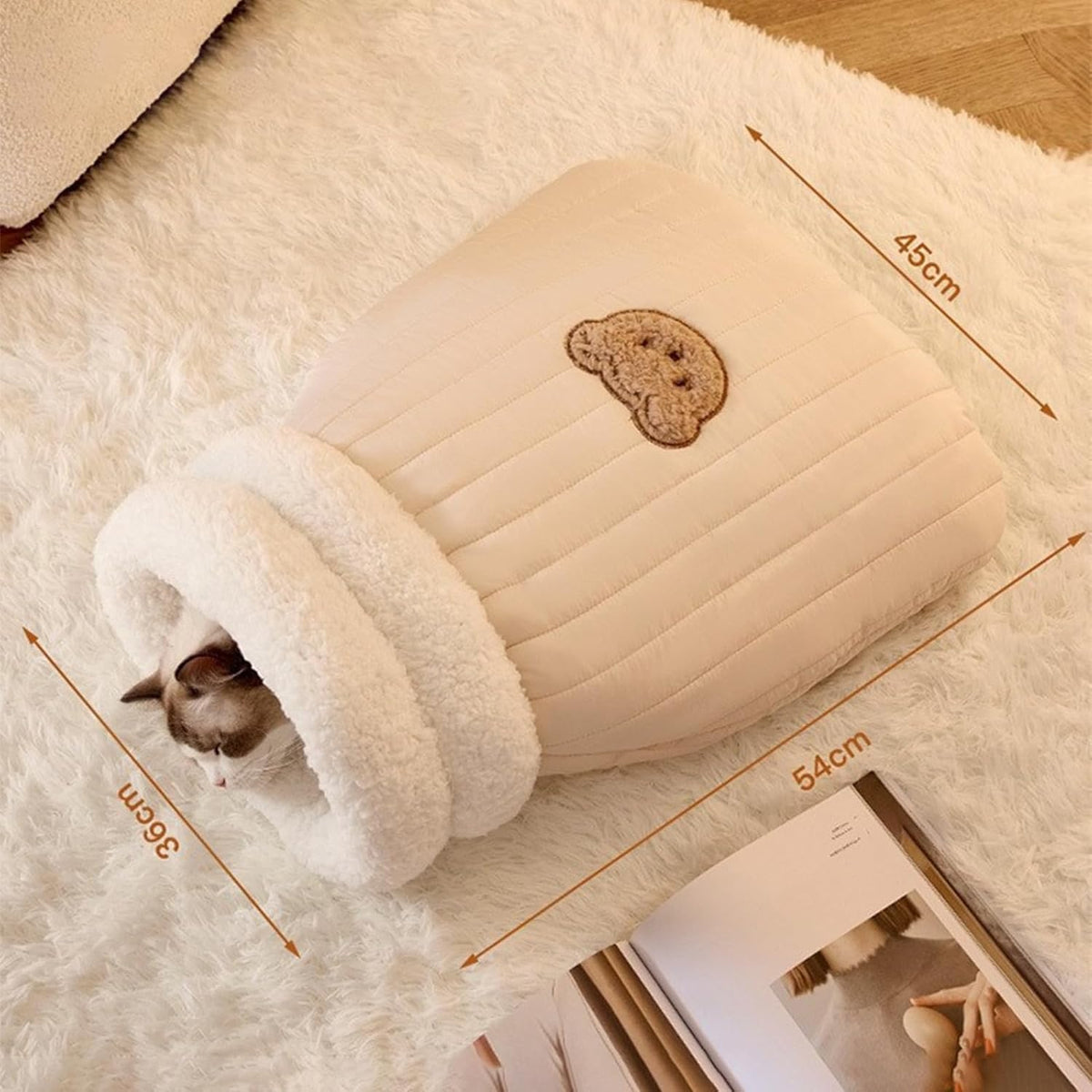 Cat Sleeping Bag for Indoor Cats - Cozy Winter Bed Cave, Warm Soft Fluffy Washable Blanket (G)