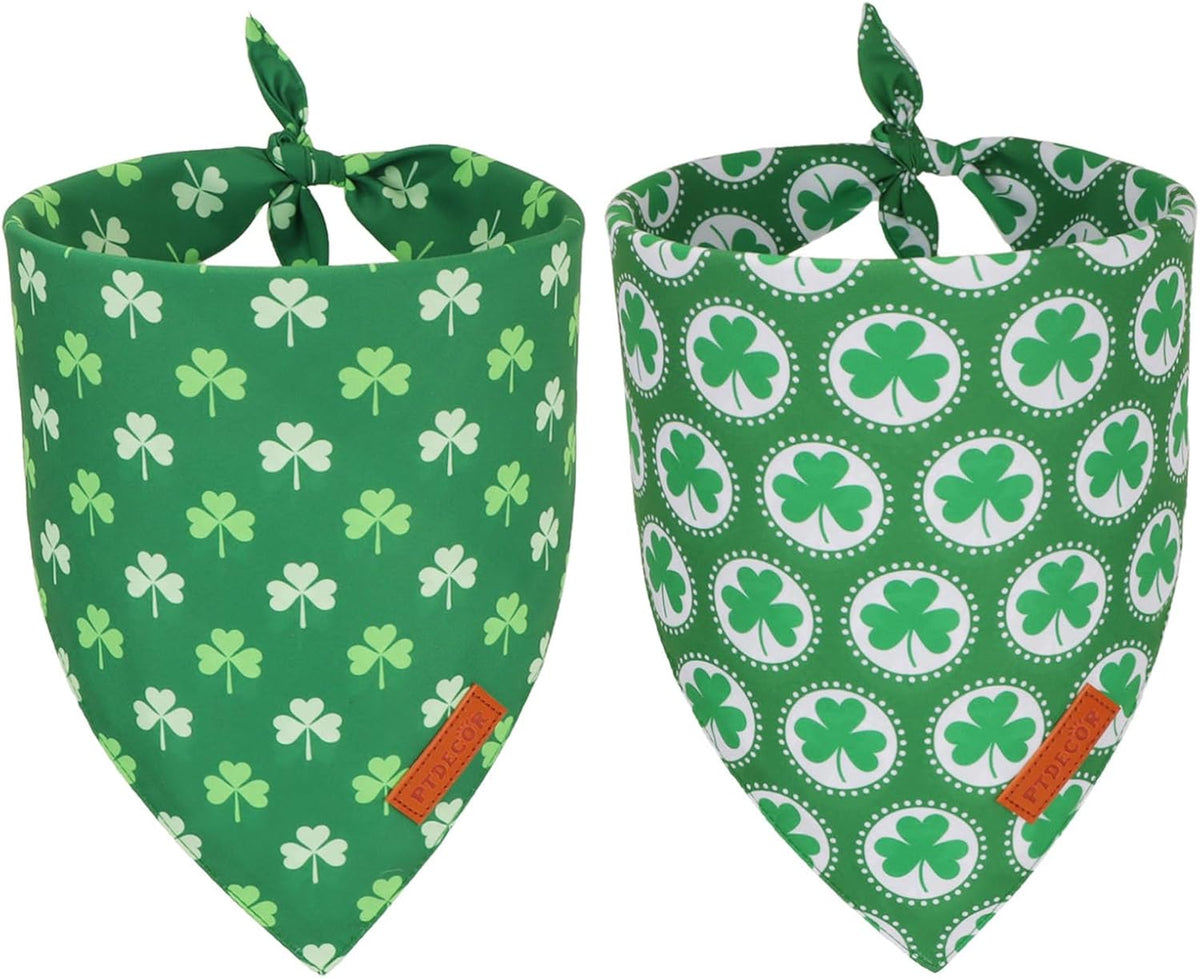 PTDECOR St.Patrick's Day Dog Bandana,Green Shamrock Reversible Holiday Dog Scarf, Multi Size, Triangle Irish Bandanas for Large and Extra Large Pets (X-Large)