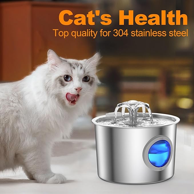 Cat Water Fountain with 6 Filters Advanced 304 Stainless Steel 2.2L/74oz with Detachable Tank, Easy to Clean, Automatic Pet Fountain Quiet Cats Water Dispenser, Dogs,Flower Style Cat Fountain