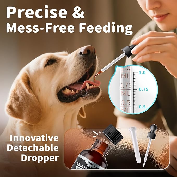 Dog Flea and Tick Support, Natural Herbal Flea & Tick Comfort for Dogs, Flea Liquid Drops Supplement for Dogs with Neem, Oregano, Pumpkin Seed Oil - Beef Flavor, 2 FL.Oz - All Breeds & Sizes