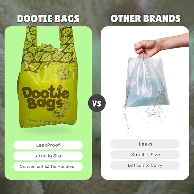 Pooch Approved Large Dootie Bags - Dog Poop Bags - Tie-Handles - 100 Count Dootie Strong and Leakproof - Perfect for Dogs & Cats - Litter - Pet Waste Cleanup - Swivel Bin & GoGo Stik Scoopers