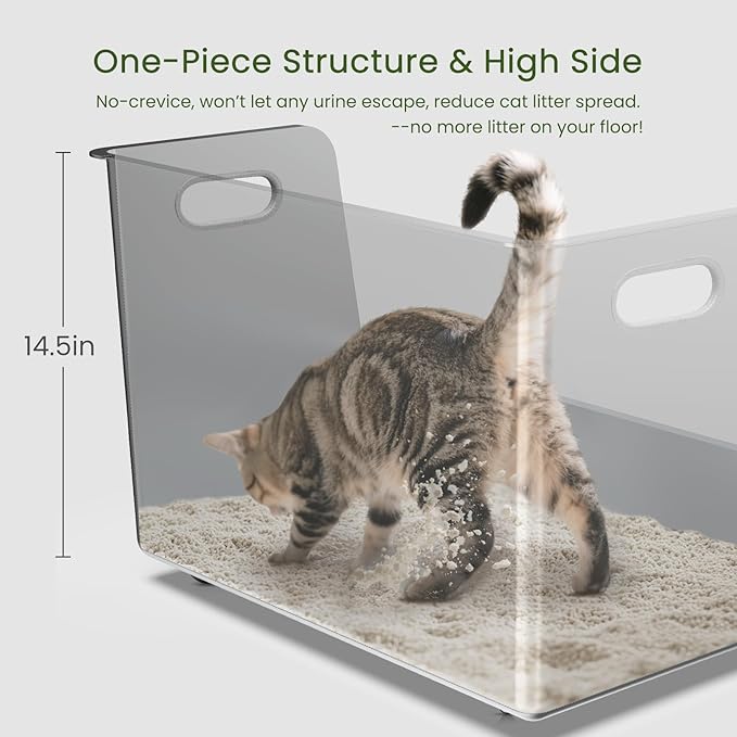 One-Piece Stainless Steel Litter Box, 14.5" High-Side XL Metal Cat Litter Box, Extra Wide Entry Pet Toilet, Cat Litter Station with Wheels, Easy to Move, Non-Stick, No Odor, for Big or Multiple Cats