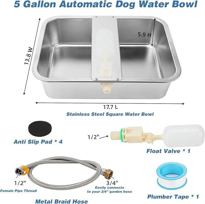 YUEPET 5 Gallon Auto Dog Water Bowl Dispenser Outside Automatic Water Dispenser for Large Dogs Stainless Steel Auto-Fill Dog Waterer Feeder with Float Valve for Pets Indoor Outdoor Use