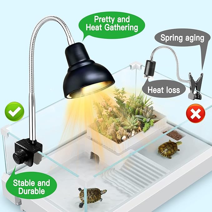 Reptile Heat Lamp, Lamp for Aquarium Turtle Tank with 25w+50w Basking Spot Light Bulbs and 360° Swivel Clamp for Turtle, Snake, Lizard, Cockatoo, Chameleon Etc, Yellow