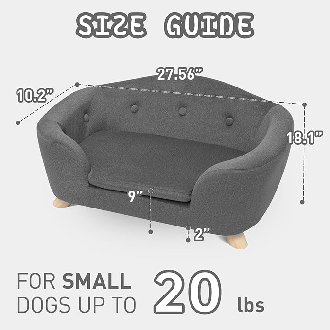 SHAVI Pet Sofa Dog Couch for Small Pet Dog and Cats, Low Back Lounging Bed with Velvet Modern Cat Couch Easy-to-Clean(Grey)