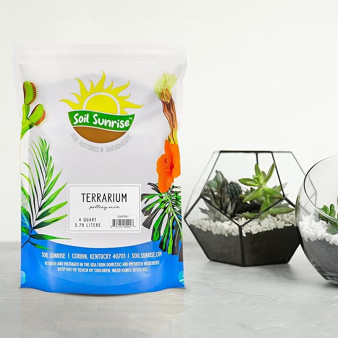 Soil Sunrise Terrarium Potting Soil Mix (4 Quarts) w/Blended Filtering Charcoal Custom Made for Terrariums