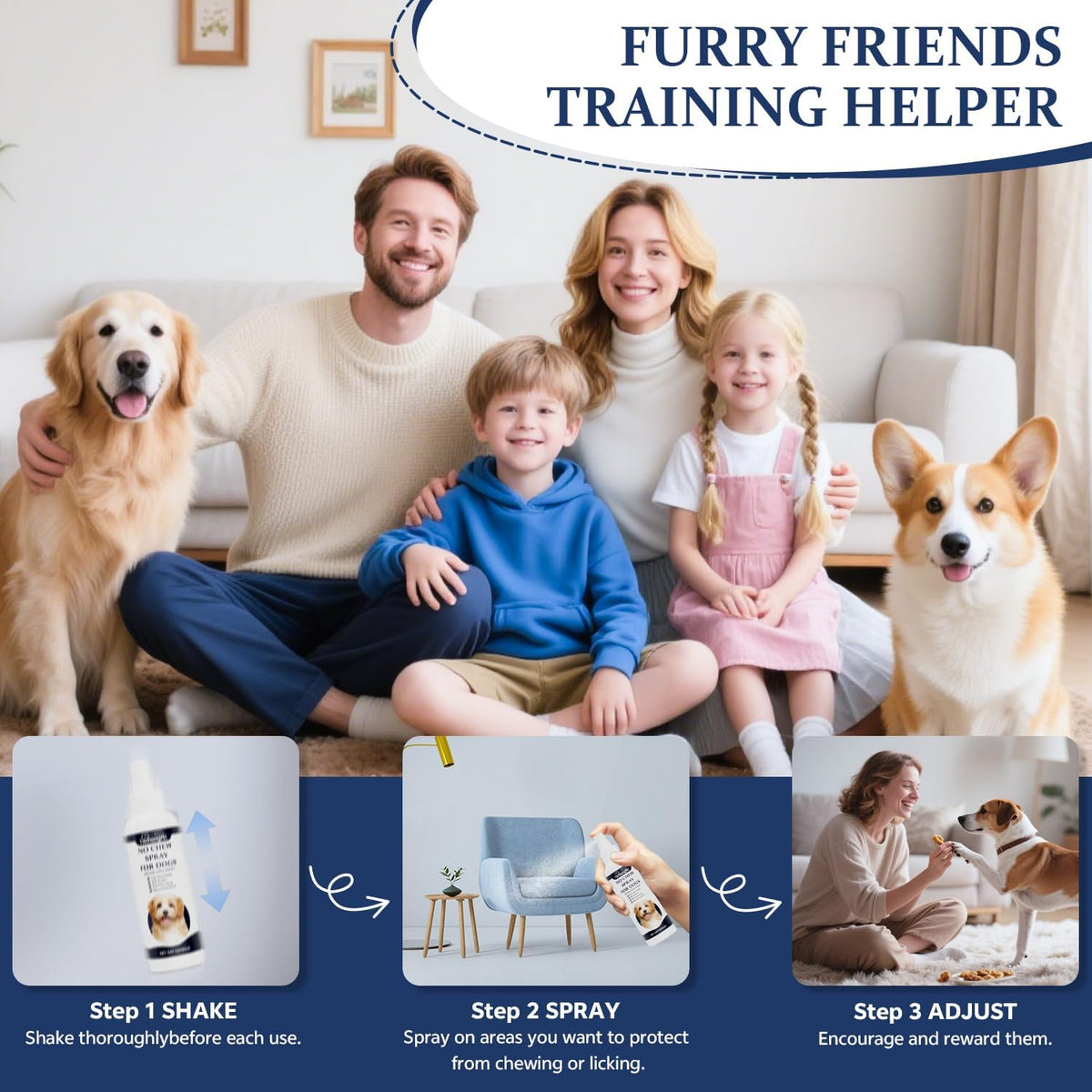 No Chew Spray for Dogs, 150 ml Bitter Apple Deterrent Spray to Stop Chewing, Licking and Biting on Furniture, Shoes and Plants, Alcohol-Free Puppy Training Aid for Indoor and Outdoor Use