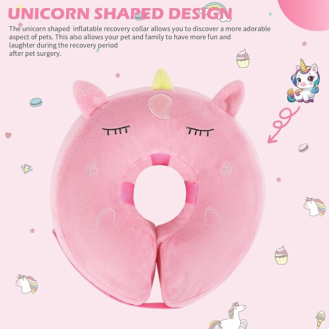IEUUMLER Inflatable Recovery Dog Collar, Protective Donut Cone, Adjustable Soft Collar for Dog and Cat After Surgery Prevent from Biting & Scratching EU002 - Unicorn XL
