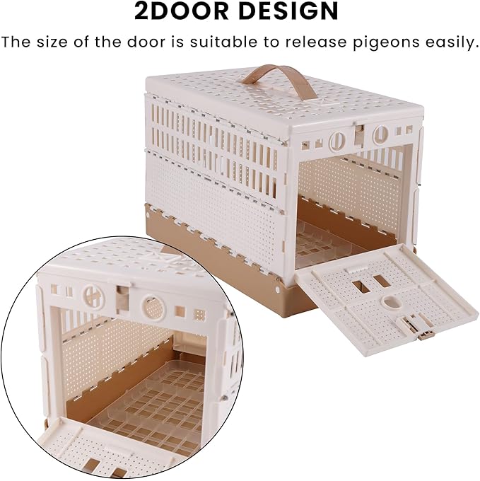 Plastic Foldable Pigeon Cage with Handle, Portable Bird Travel Carrier Cage Pigeon Cage Pairing Cage Pigeon Nest Box Easy to Clean for Training and Release Competition(S)(Two Doors)