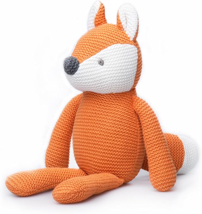 100% Organic Cotton Baby Toys Orange Fox Stuffed Animals for Newborn 7.1"