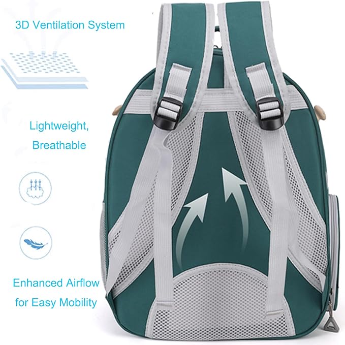Bird Traval Carrier Cage, Multi Vent Holes Clear Space Capsule Astronaut Backpack to Carry Parakeet Cockatiel Parrot with Metal Tray Wood Perch, Vet Transport Book Bag (Green) (Green)