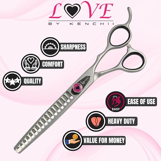Kenchii Love Dog Grooming Scissors, 17 Tooth Thinning Shears, Dog Scissors for Grooming, Professional Pet Grooming Scissors, Heavy Duty, Durable and Sharp