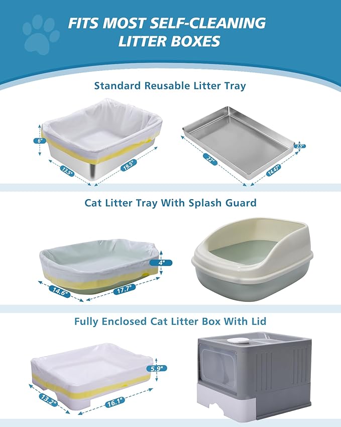 KONE 45 Count Litter Box Liners, Pet* Scoopfree Self-Cleaning Box Liners, Automatic Kitty Litter Bags, Thickened & Leak-Proof Drawstring Cat Litter Waste Bags, Disposable Refill Tray Rectangle Bags