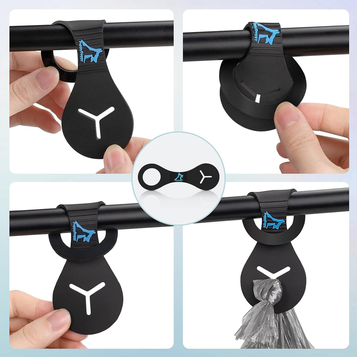 PuppyDoggy Dog Poop Bag Holder for Leash Waste Bag Carrier Dog Poop Bag Dispenser for Walking Running Bicycle Accessory 4 Pieces (Black + Blue)