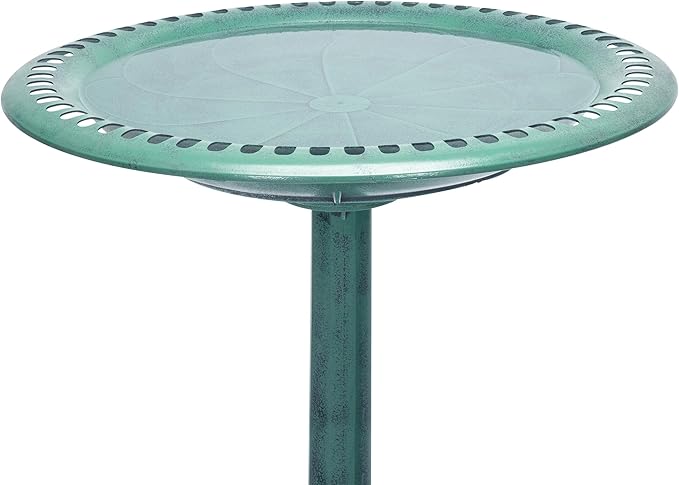 Alpine Corporation TEC116 Outdoor Aged Green Pedestal Birdbath with Scrollwork, 28" Tall, Green