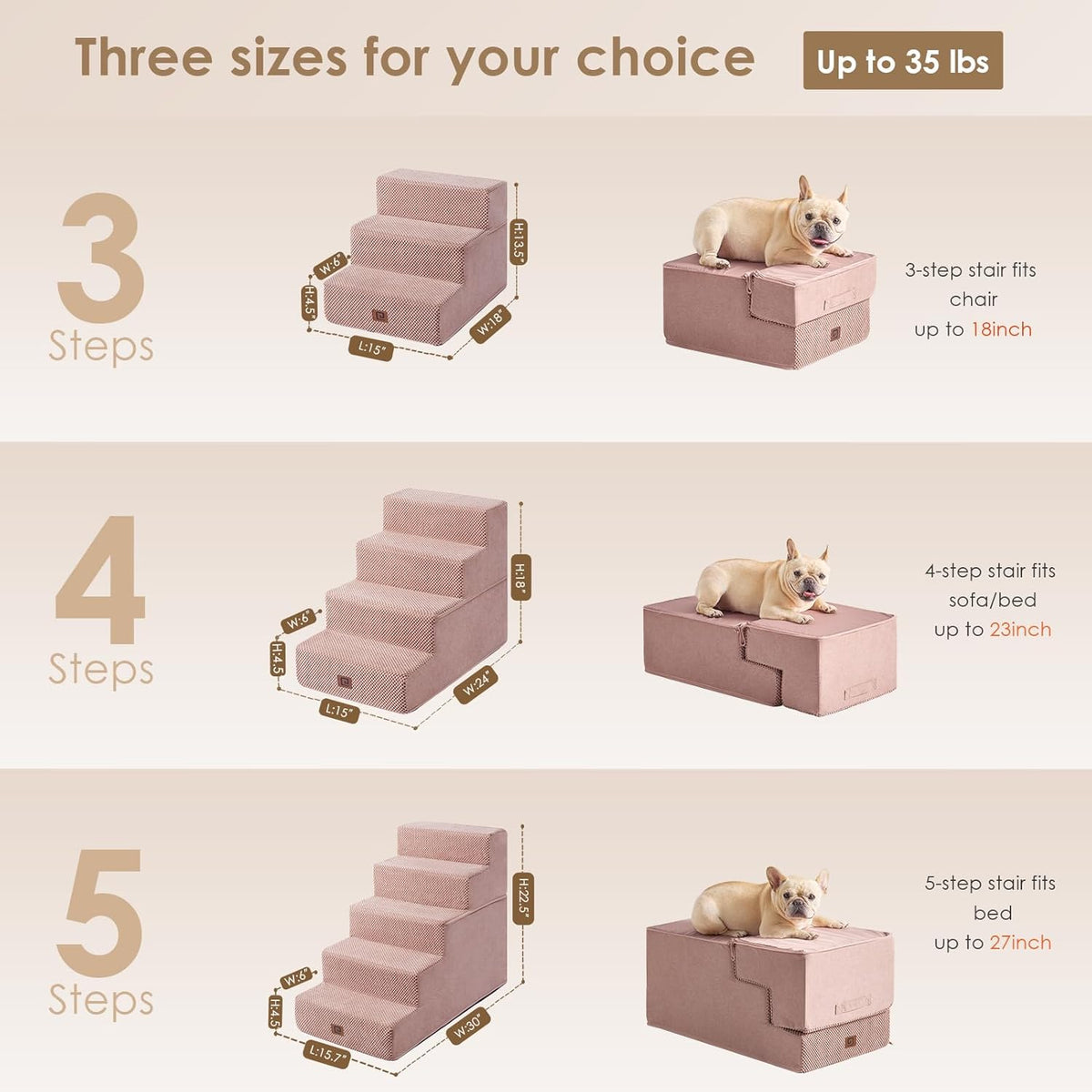 EHEYCIGA Dog Stairs for Bed 18" H, 4-Step Dog Steps for High Bed, Pet Steps for Small Dogs and Cats, Non-Slip Balanced Pet Ramp Indoor, Pink