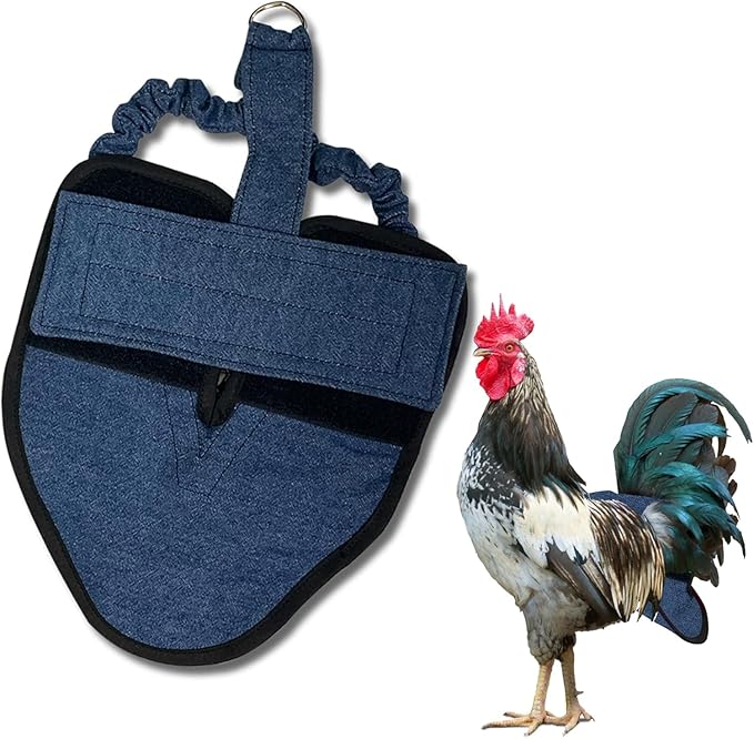 Hen Holster Bird Diaper, Wrap Around - for Hens, Roosters, Ducks, Leak-Proof Design, Comfortable Fleece Strap Bird Harness with Sewn-in Liner, Secure Hook and Loop Closure - XL, Denim