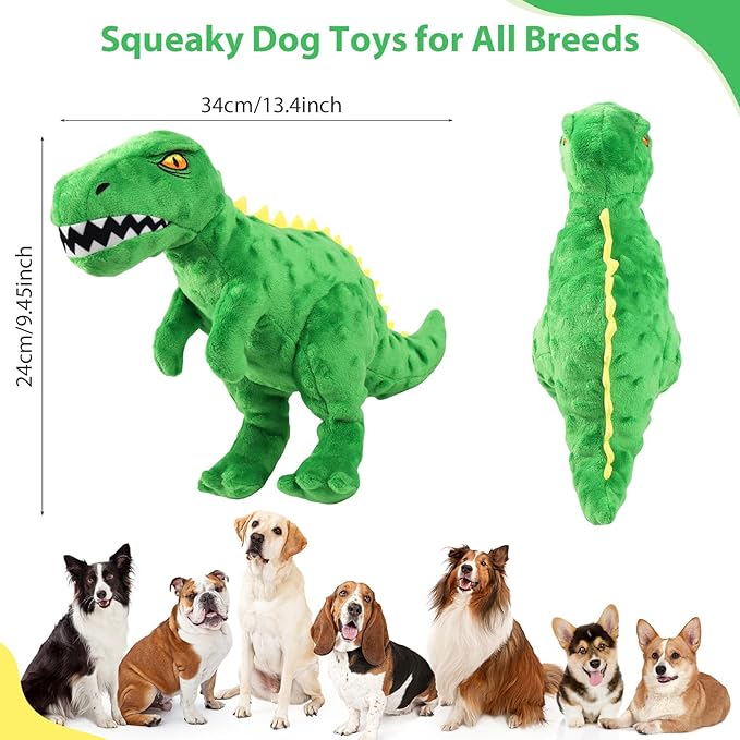 Dog Toys Cute Dinosaur Plush Toy for Large Dogs - Squeaky Interactive Stuffed Dog Chew Toy for Puppies, Pet Toys for Small to Large Breeds