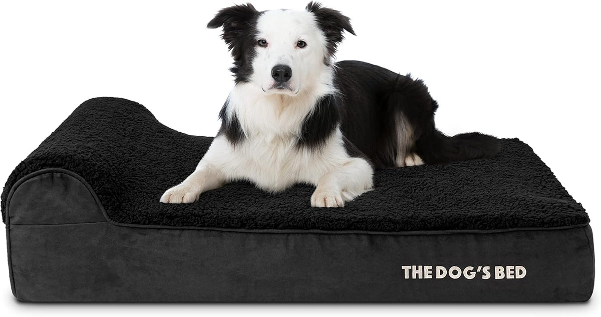 The Dog’s Bed Orthopedic Headrest Dog Bed Large Black Plush 40x25, Memory Foam, Pain Relief for Arthritis, Hip & Elbow Dysplasia, Post Surgery, Lameness, Veterinary Approved, Waterproof Washable Cover