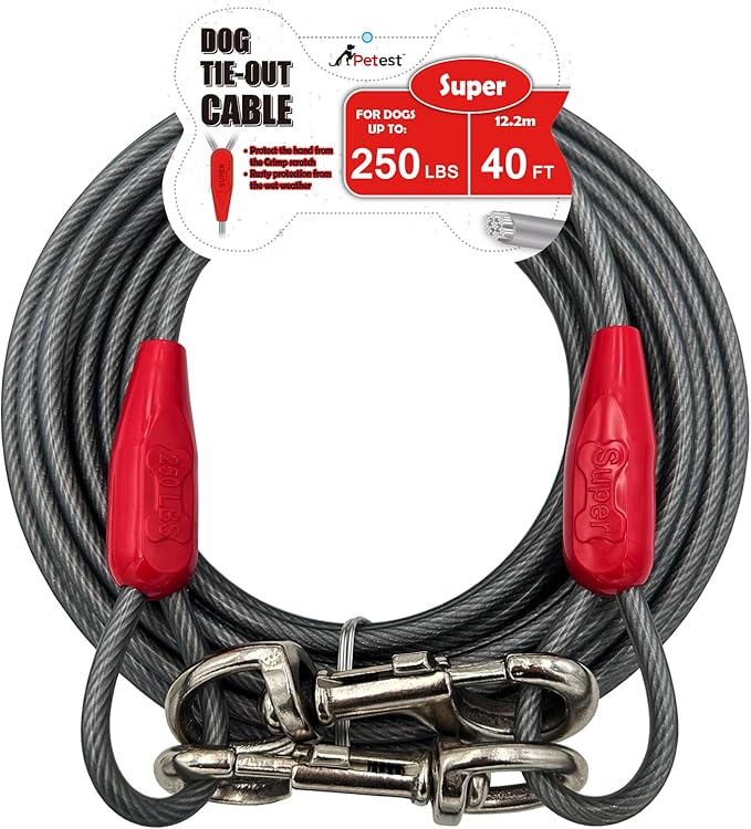 Petest 40ft Tie-Out Cable with Crimp Cover for Super Dogs Up to 250 Pounds