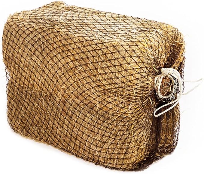 Bloomoak Slow Hay Net Feeder for Horses, Durable Soft Black PE 2/3 String Hay Bales Bags, Fit 36x18x18 to 47x25x17 Inches, Extends 50-64 Inches (3 1.6" Hole/1PC)