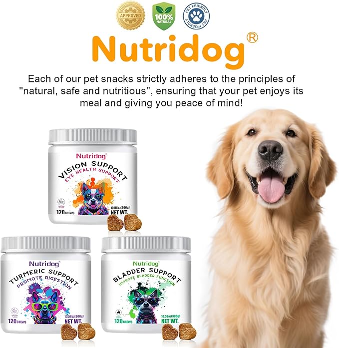 Eye Supplements for Dogs - Vision Support Soft Chews with Lutein, DHA & Vitamin C | 120ct Salmon Flavor Tear Stain Chews | Cataract & Dry Eye Relief Supplement (120 Ct, Salmon)