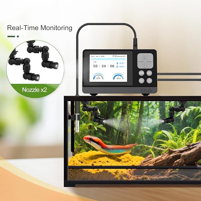 J&A Automatic Mister for Terrariums, Reptile Misting System with Programable Timer, Chameleon Fogger with Adjustable Spray Nozzles, Black