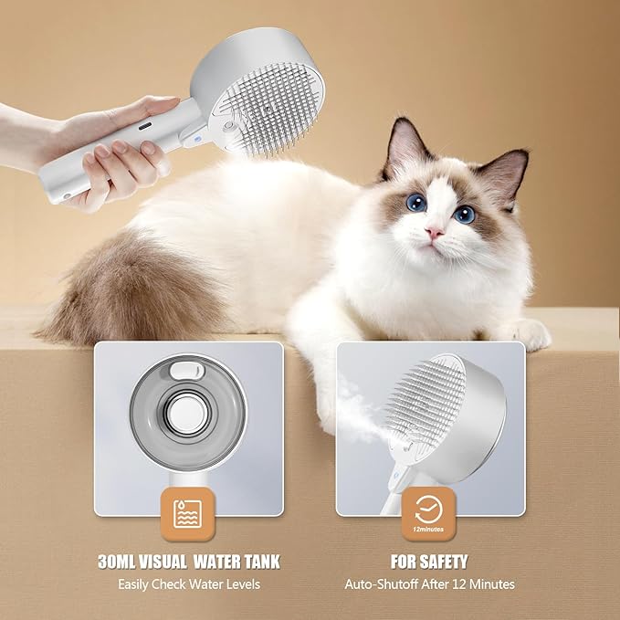 Cloud Care Cat Brush for Indoor Cat Steam Brush for Shedding Spritz Defur Comb for Cats Dogs Steam Brushes for Long Short Hair Cats Dogs Pet Steam Brushes for Massage Grooming Self-Cleaning