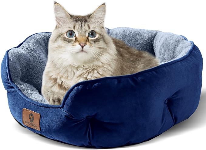 Asvin Small Dog Bed for Small Dogs, Cat Beds for Indoor Cats, Pet Bed for Puppy and Kitty, Extra Soft & Machine Washable with Anti-Slip & Water-Resistant Oxford Bottom, Blue, 20 inches
