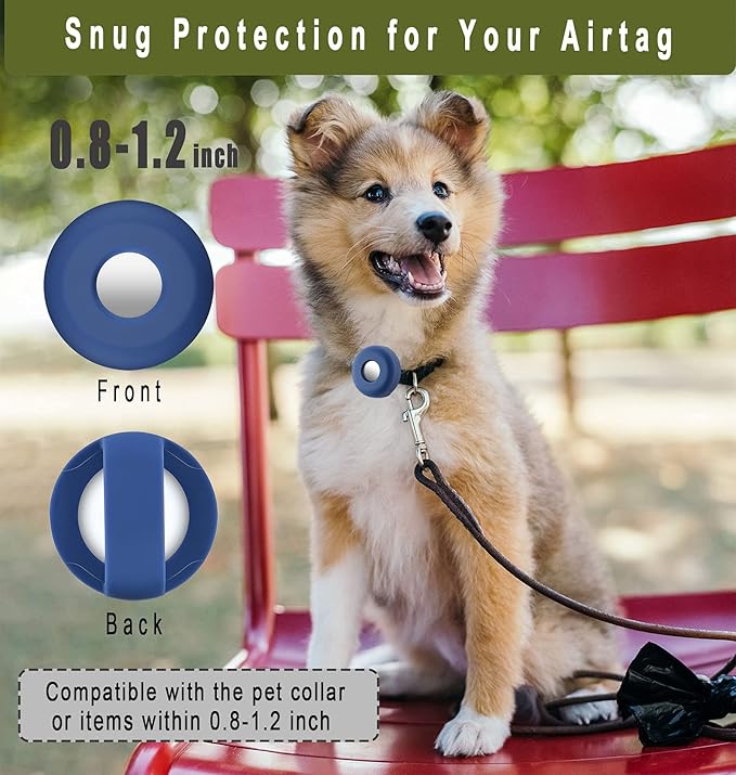 Airtag Holder for Dog Collar, Cibaabo Silicone Air Tag Case Cover Compatible with Apple Airtags for 0.8-1.2inch Cat Pet Collar Harness Loop