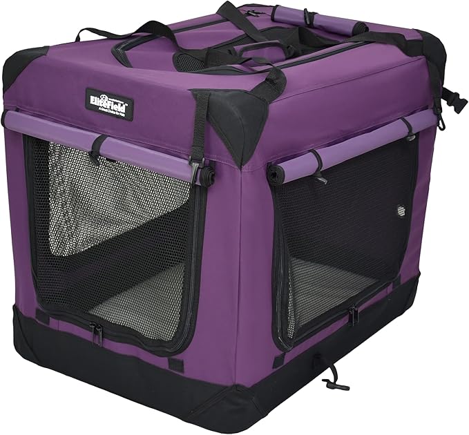 EliteField 4-Door Folding Soft Dog Crate with Curtains, Carrying Bag and Fleece Bed (2 Year Warranty), Indoor & Outdoor Pet Home (24" L x 18" W x 21" H, Purple+4 Door Curtains)