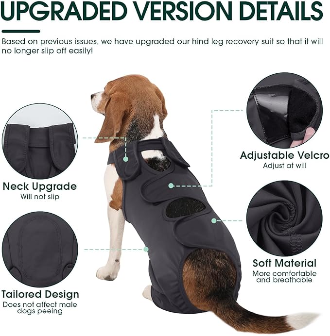 Kuoser Dog Surgery Recovery Suit, Thigh Wound Protective Sleeve for Dogs, Dog Recovery Sleeve for Female Male Dogs, Pet Surgical Suit for Spay Neuter, Dog Onesie After Surgery, Gray L