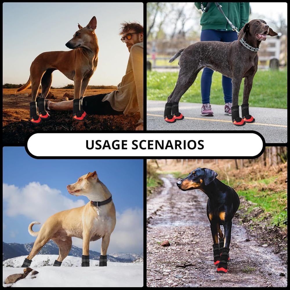 Dog Shoes for Hot Pavement Anti-Slip Dog Boots Waterproof Dog Shoes for Small to Large Dogs with Reflective Straps Pet Dog Boots for Hiking.4Pcs Soft Breathable Paw Protectors for Dogs